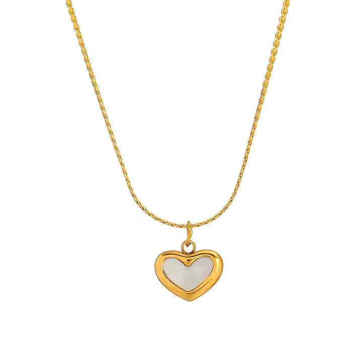 Mother of Pearl Heart Pendant Necklace-0