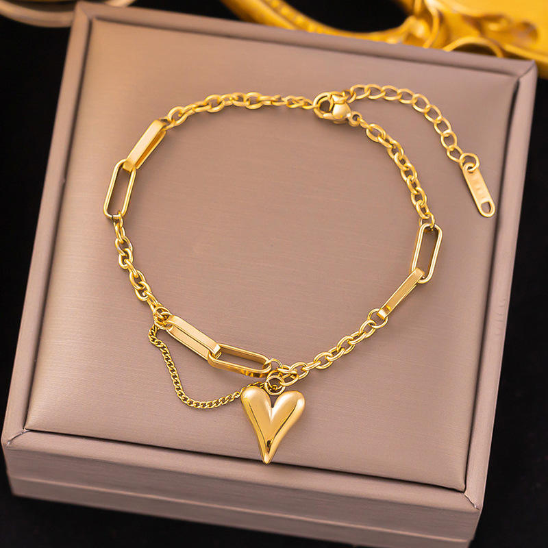 Anti-Tarnish Gold Heart Charm Bracelet – Dainty & Durable Love Jewelry-1