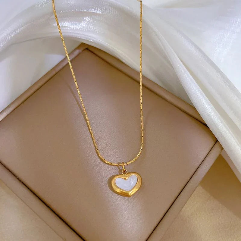 Mother of Pearl Heart Pendant Necklace-1